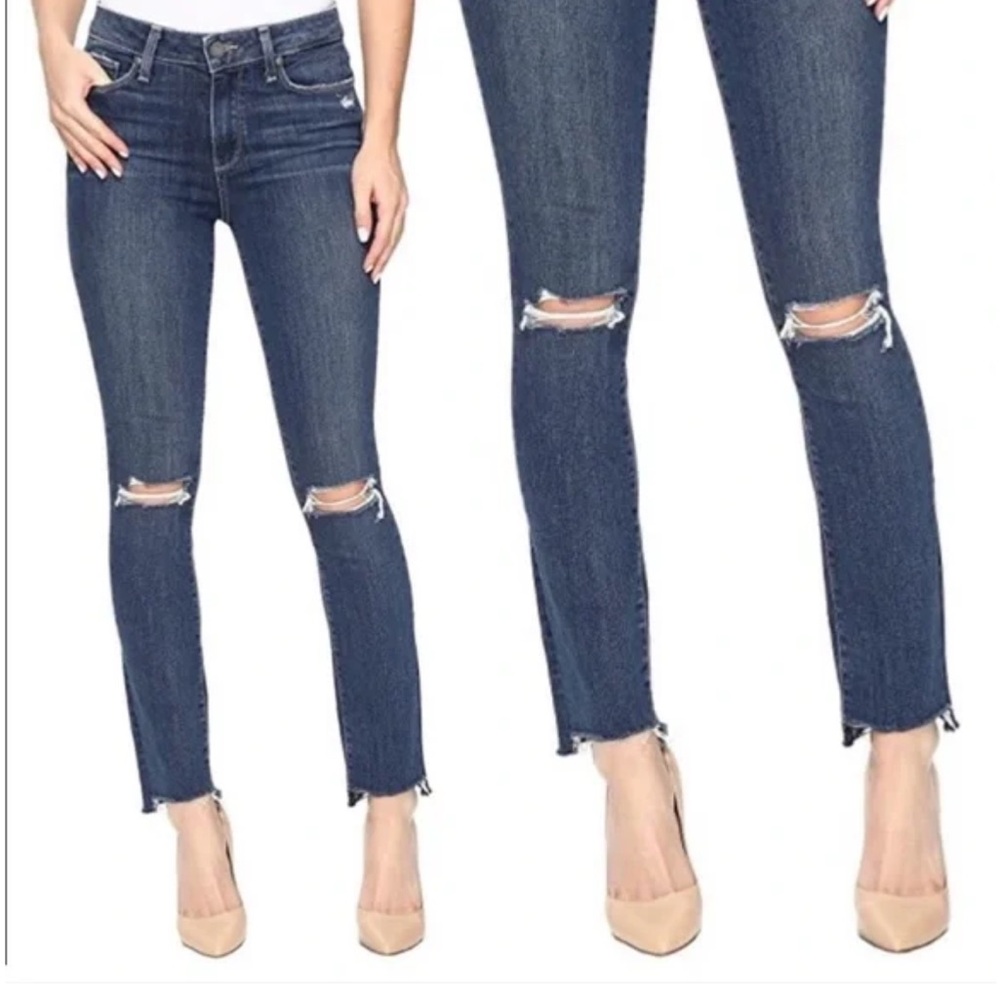 ⭐️ NWOT Paige Verdugo Ankle Ripped Knees Stretch Jeans Low Rise Size 28